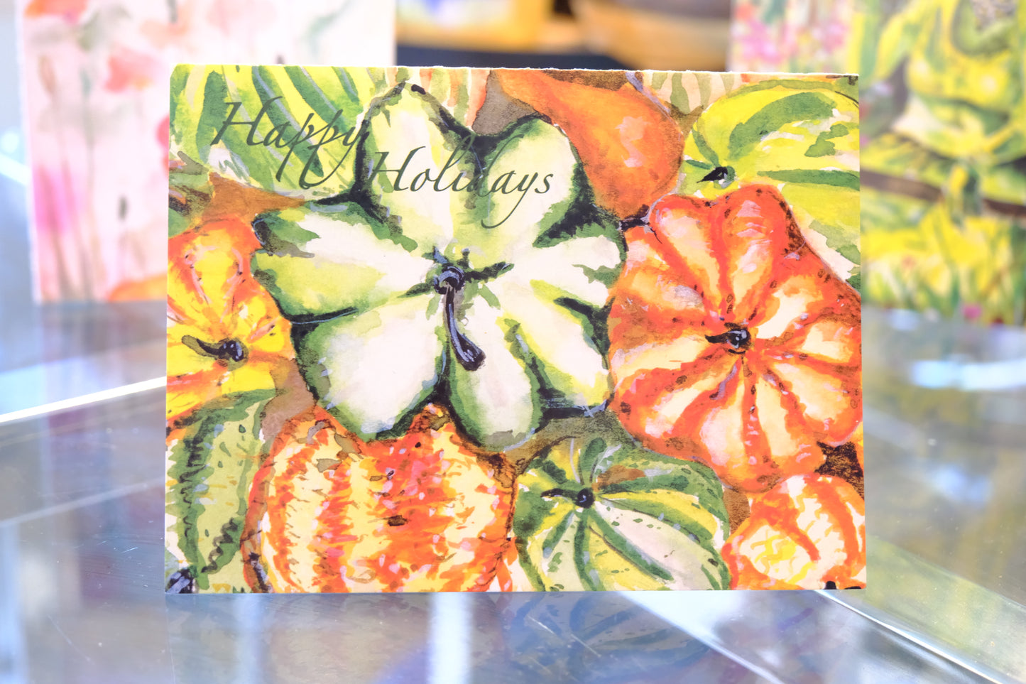 Holiday Handmade Watercolor Greeting Card Print-  Set of 5 Designs