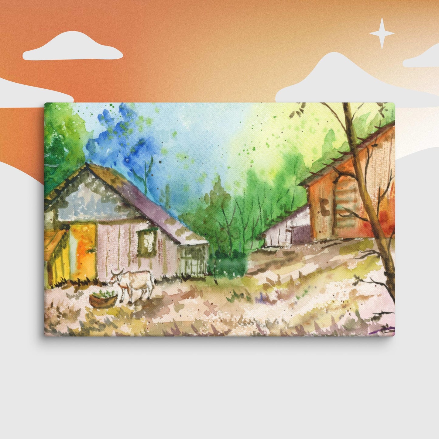 Family Barn Canvas Scene