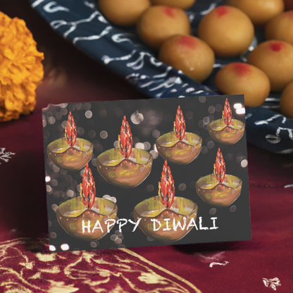 Diwali 7 Diyas Greeting Cards (1, 10, 30, and 50pcs)