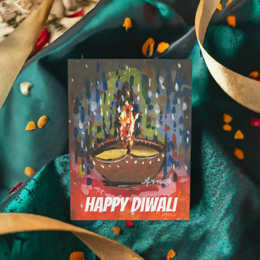 Super Diwali 12 Diyas & Lights Greeting Cards (1, 10, 30, and 50pcs)